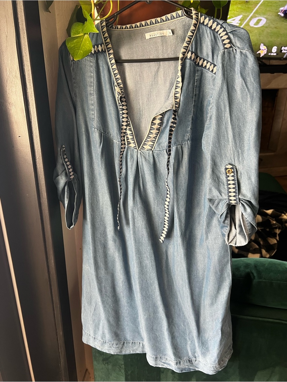 Kenneth Cole Light Blue Embroidered Chambray Tunic